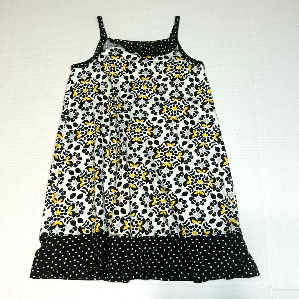 Hanna Andersson dress girls 120 6/7 black white yellow print sleeveless summer